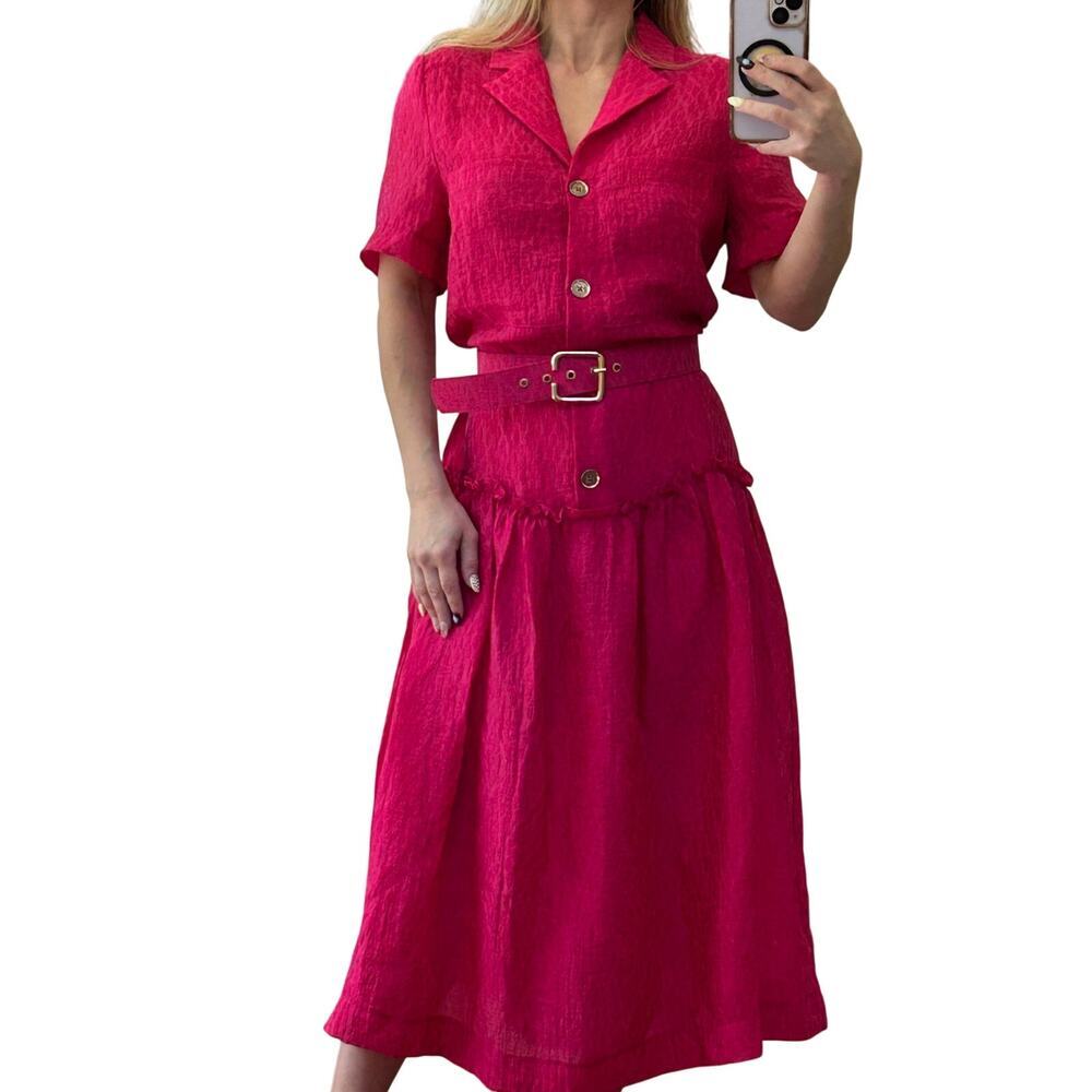 Anthropologie Exquise Blaine Eyelet Raspberry Pink Maxi Dress XS fits S-M